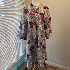 Zuri Kenya A-Line button front mid length cotton dress white red black yellow XL